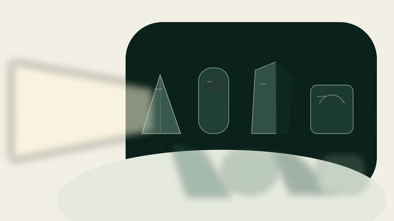 Four abstract glass forms refracting the same beam into different patterns, symbolizing proprietary sleep-score models